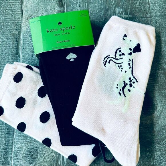 Kate Spade Dalmatian Dog Polka Dot Pink Head Over Heels Crew Socks - Picture 1 of 2